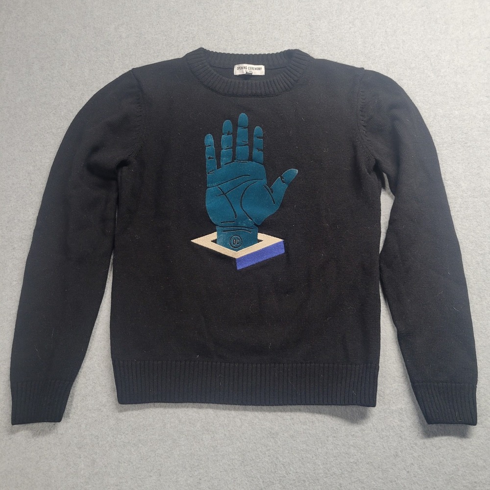 Opening Ceremony Hand Geometric‎ Velvet Embroidered Crewneck Sweatshirt Black S